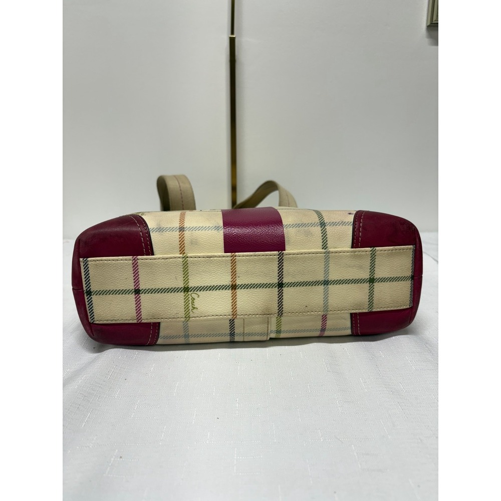 Coach Heritage Leatherware Tote Womens Pink White Tattersall Plaid Webbing Strap - Picture 8 of 9